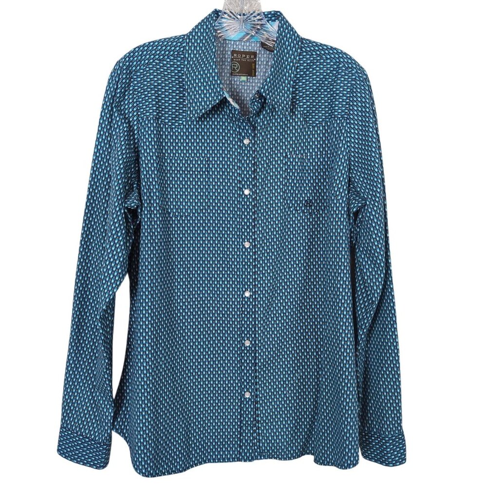 Roper Womens Blue Western Shirt size‎ XL Long Sleeve Snap Button Cowgirl